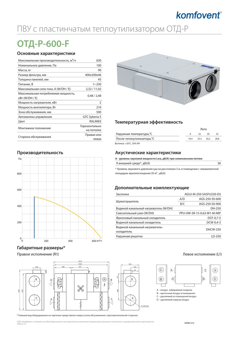 Приточно-вытяжная установка Komfovent ОТД-P-600-F-E (фильтры M5/M5)