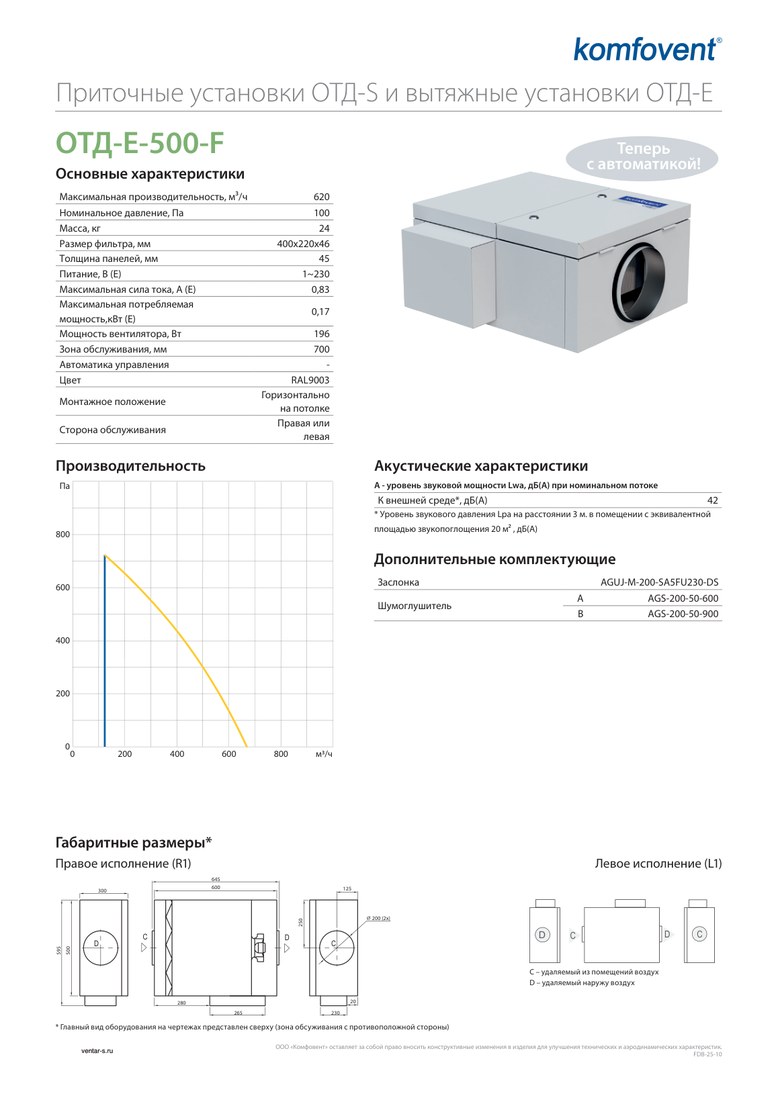 Вытяжная установка Komfovent ОТД-E-500-F (фильтры M5/M5, без автоматики)
