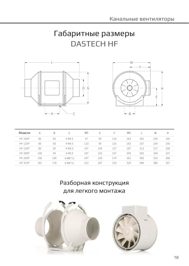 Канальный вентилятор Dastech HF-100PE, Ø100 мм, 366 м³/ч