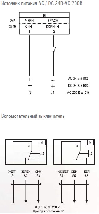 FSA10S230S электропривод ON/OFF, с воз.пружиной для противопож. клапанов с 2-я доп.перекл. — Схемы монтажа
